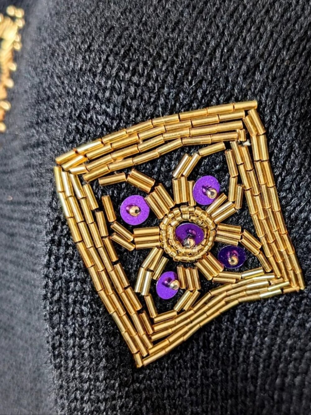 Vintage Marnie West Black Purple Beaded Sequin Sweater | L - Picture 9 of 12